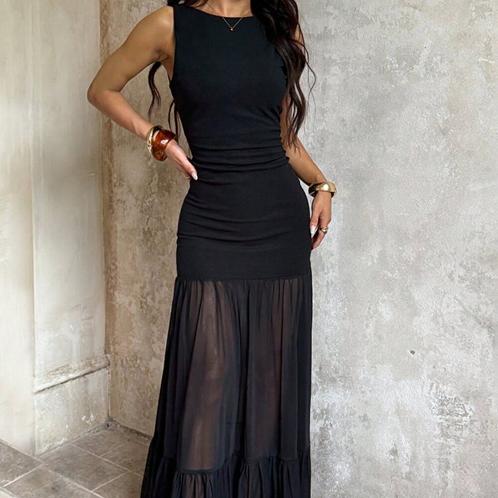 Black Elegant Women's Asymmetric Knit Zip Party Dress - Picture 7 of 7